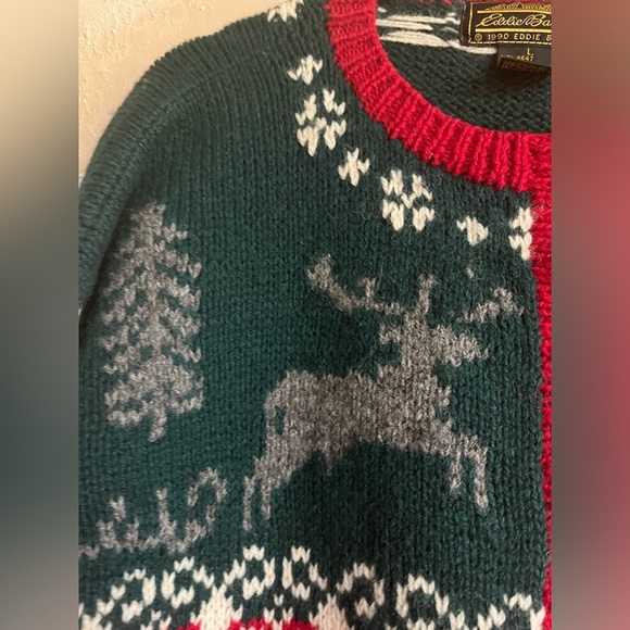 Vintage Eddie Bauer Wool Sweater Cardigan 1990 Christmas Womens Large - Picture 2 of 9